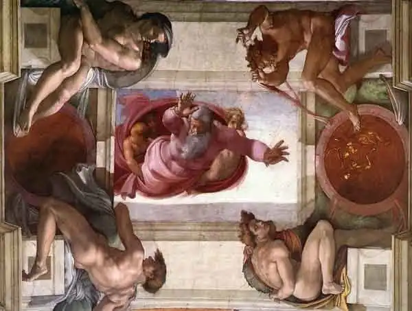 God divides heaven from water, by Michelangelo 1509.
