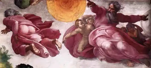 God creates the sun and the moon, by Michelangelo in 1508-1512.