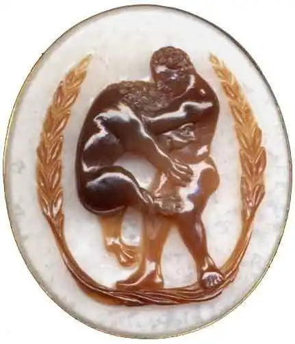 Hercules strangles the lion of Nemea. Italian Cameo, c. 1220.