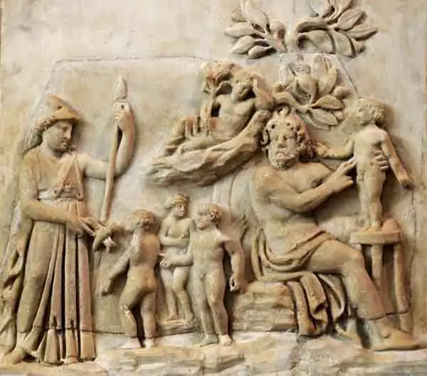 Prometheus creates man. Italian marble relief from the 3rd century CE.