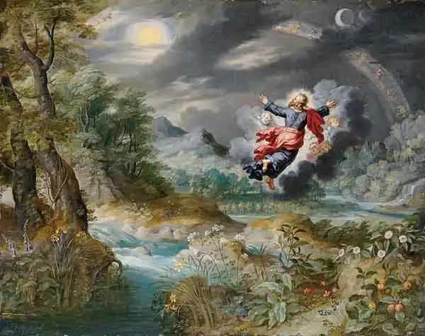 God creates the sun, the moon, and the stars, by Jan Brueghel II, 17th century.