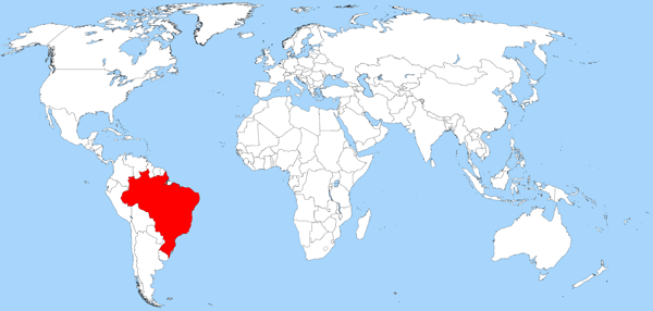 Present day Brazil on the world map.